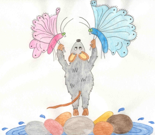 mouse being carried by the butterflies