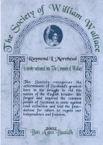 Society of William Wallace certificate