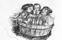 Three men in a tub