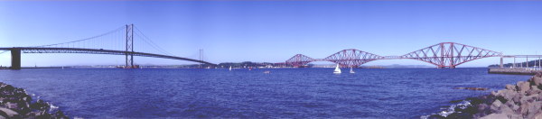 A 180 degree photograph of the Forth Bridges.The Forth Railway Bridge is a World Herritage Site.