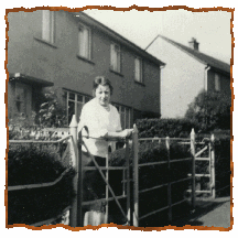My mother at the gate at Number 54