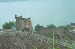 Part of the ruins of Urquhart Castle, with Loch Ness in the background.